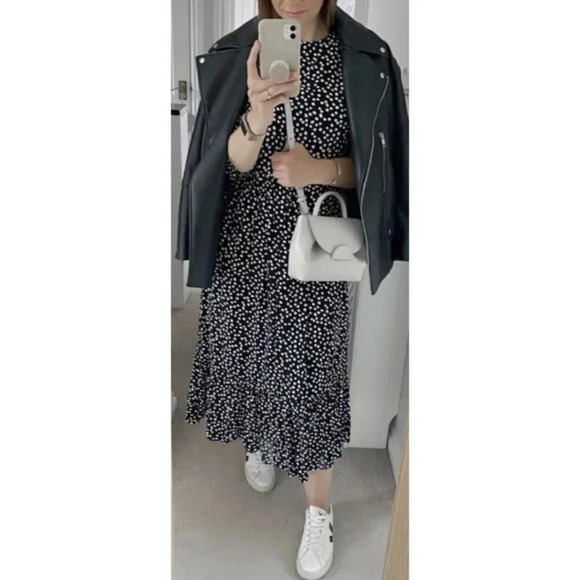 Zara Black  Polka Dot Tiered Midi Dress Bloggers Fav Sz S - Picture 3 of 10